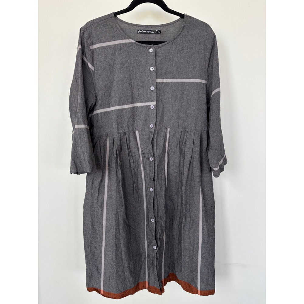 Gudrun Sjoden Grey Organic Cotton Striped Button Front Pocket Dress Large